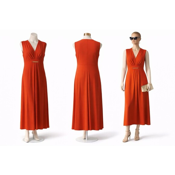 Michael Kors Dresses & Skirts - Michael Kors Cherry Tomato Red Dress Womens L Sleeveless V Neck Empire Waist